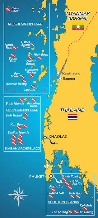 Carte de la mer d’Andaman : des îles du Sud de Phuket à l’archipel des Mergui